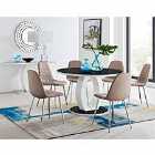 Furniture Box Giovani High Gloss And Glass Large Round Dining Table And 6 x Cappuccino Grey Corona Silver Chairs Set