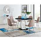 Furniture Box Giovani High Gloss And Glass Large Round Dining Table And 4 x Cappuccino Grey Corona Silver Chairs Set