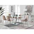 Furniture Box Florini V White Dining Table And 6 x Cappuccino Corona Silver Leg Chairs