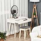 HOMCOM Contemporary Two Piece Dressing Table Set With Stool And Round Mirror White