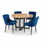 Julian Bowen Set Of Brooklyn Round Table And 4 Luxe Blue Chairs