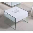 Marco White High Gloss And Glass Lamp Table With Drawer