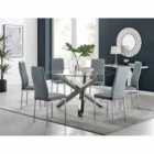 Furniture Box Vogue Large Round Chrome Metal Furniture Box Clear Glass Dining Table And 6 x Grey Milan Dining Chairs Set