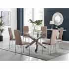 Furniture Box Vogue Large Round Chrome Metal Furniture Box Clear Glass Dining Table And 6 x Cappuccino Milan Dining Chairs Set