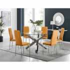 Furniture Box Vogue Large Round Chrome Metal Furniture Box Clear Glass Dining Table And 6 x Mustard Milan Dining Chairs Set