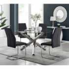 Furniture Box Vogue Large Round Chrome Metal Furniture Box Clear Glass Dining Table And 4 x Black Lorenzo Dining Chairs Set