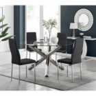 Furniture Box Vogue Large Round Chrome Metal Furniture Box Clear Glass Dining Table And 4 x Black Milan Dining Chairs Set