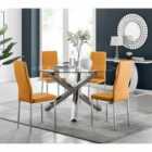 Furniture Box Vogue Large Round Chrome Metal Furniture Box Clear Glass Dining Table And 4 x Mustard Milan Dining Chairs Set