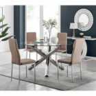 Furniture Box Vogue Large Round Chrome Metal Furniture Box Clear Glass Dining Table And 4 x Cappuccino Milan Dining Chairs Set
