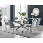 Furniture Box Vogue Round Dining Table And 6 x Grey Pesaro Silver Leg Chairs