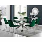 Furniture Box Vogue Round Dining Table And 6 x Green Pesaro Silver Leg Chairs
