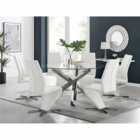Furniture Box Vogue Large Round Chrome Metal Furniture Box Clear Glass Dining Table And 6 x White Willow Dining Chairs Set