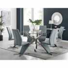 Furniture Box Vogue Large Round Chrome Metal Furniture Box Clear Glass Dining Table And 6 x Elephant Grey Willow Dining Chairs Set