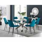 Furniture Box Vogue Round Dining Table And 6 x Blue Pesaro Black Leg Chairs