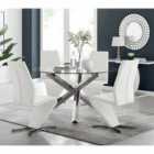 Furniture Box Vogue Large Round Chrome Metal Furniture Box Clear Glass Dining Table And 4 x White Willow Dining Chairs Set