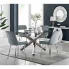 Furniture Box Vogue Round Dining Table And 4 x Grey Pesaro Silver Leg Chairs