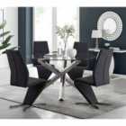 Furniture Box Vogue Large Round Chrome Metal Furniture Box Clear Glass Dining Table And 4 x Black Willow Dining Chairs Set