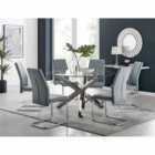 Furniture Box Vogue Large Round Chrome Metal Furniture Box Clear Glass Dining Table And 6 x Elephant Grey Lorenzo Dining Chairs Set