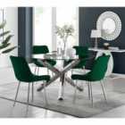 Furniture Box Vogue Round Dining Table And 4 x Green Pesaro Silver Leg Chairs