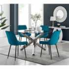 Furniture Box Vogue Round Dining Table And 4 x Blue Pesaro Black Leg Chairs