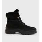 Black Leather Faux Fur Trim Hiker Boots