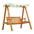 Outsunny 2 Seater Wooden Swing Chair with Cream Canopy