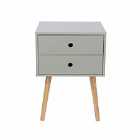 Options Grey Scandia 2 Drawer & Wood Legs Bedside Cabinet Grey
