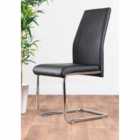 Furniture Box 2 x Modern Stylish Contemporary Lorenzo Faux Leather And Chrome Metal Kitchen Cantilever Dining Chairs Black
