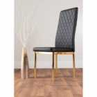 Furniture Box 6 x Milan Modern Stylish Gold Hatched Diamond Faux Leather Dining Chairs Seats Black