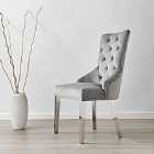 Furniture Box 2 x Belgravia Grey Velvet Scoop Knocker Back Luxury Button Detail Dining Chairs