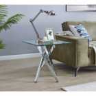 Furniture Box Leonardo Square Glass Side Table Chrome Metal Starburst Legs 55X55Cm
