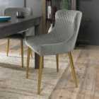 Rize Pair Of Grey Velvet Fabric Chairs With Matt Gold Plated Legs