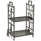 Outsunny 2-tier Wrought Iron Firewood Holder With 4 Tools Handles Heavy Duty Rack
