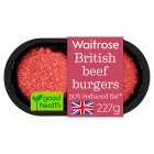 Waitrose 2 British Native Breed Reduced Fat Beef Burgers, 227g