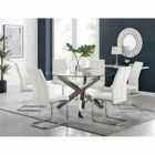 Furniture Box Vogue Large Round Chrome Metal Furniture Box Clear Glass Dining Table And 6 x White Lorenzo Dining Chairs Set