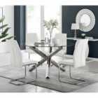 Furniture Box Vogue Large Round Chrome Metal Furniture Box Clear Glass Dining Table And 4 x White Lorenzo Dining Chairs Set