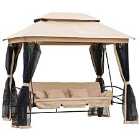 Outsunny 3 Seater Swing Chair Hammock Gazebo Patio Bench Outdoor Cushions Beige