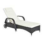 Outsunny Adjustable Wicker Rattan Sun Lounger Recliner Chair W/ Cushion Black