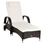 Outsunny Adjustable Wicker Rattan Sun Lounger Recliner Chair W/ Cushion Brown