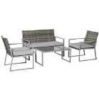Outsunny 4Pcs Outdoor Patio Pe Rattan Wicker Sofa Chaise Lounge Furniture Set