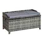 Outsunny Patio Rattan Wicker Storage Basket Box Bench Seat Furniture W/ Cushion