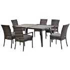 Outsuny 7Pc Rattan Dining Set Patio Chair Glass Top Table Wicker Furniture Grey