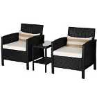 Outsunny 3 Pcs Rattan Outdoor Set 2 Cushioned Single Sofa Coffee Table Black