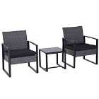 Outsunny 3pc Rattan Patio Bistro Set - 2 Chairs/Coffee Table