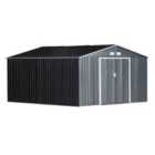 Outsunny 13 X 11Ft Outdoor Garden Storage Shed W/2 Doors Galvanised Metal Grey