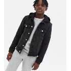 Boys Black Denim Jersey Sleeve Hooded Jacket