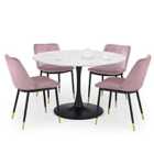 Julian Bowen Set Of Holland Round Dining Table & 4 Delaunay Pink Chairs