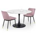Julian Bowen Set Of Holland Round Dining Table & 2 Delaunay Pink Chairs