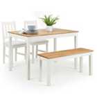Julian Bowen Set Of Coxmoor White & Oak Dining Table Bench & 2 Chairs