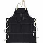 Penguin Home® 100% Cotton Charcoal Black Colour Stone Washed Denim Apron With Removable Natural Cotton Ties And Adjustable Neck Strap